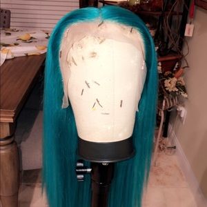 Blue/ teal human hair lace frontal wig